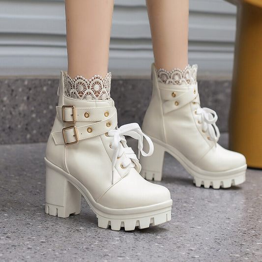 Lace-Up Square-Heel Ankle Boots