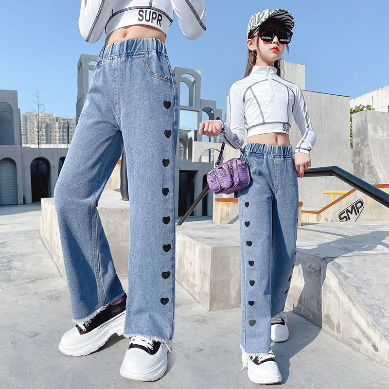 Funky Casual Denim Love Wide-Leg Pants