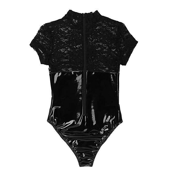 Patent Leather+Lace Bodysuit Lingerie