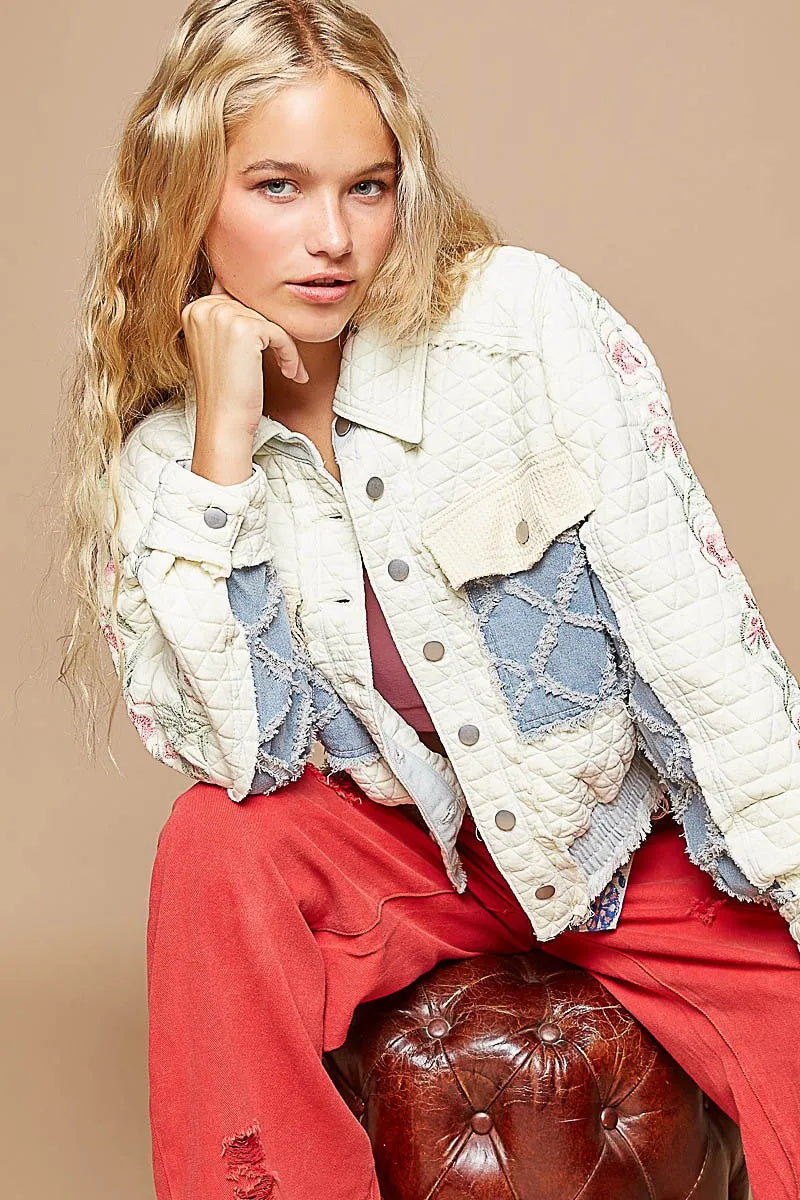 Embroidered-Sleeve Raw-Edge Quilted Jacket - US Only