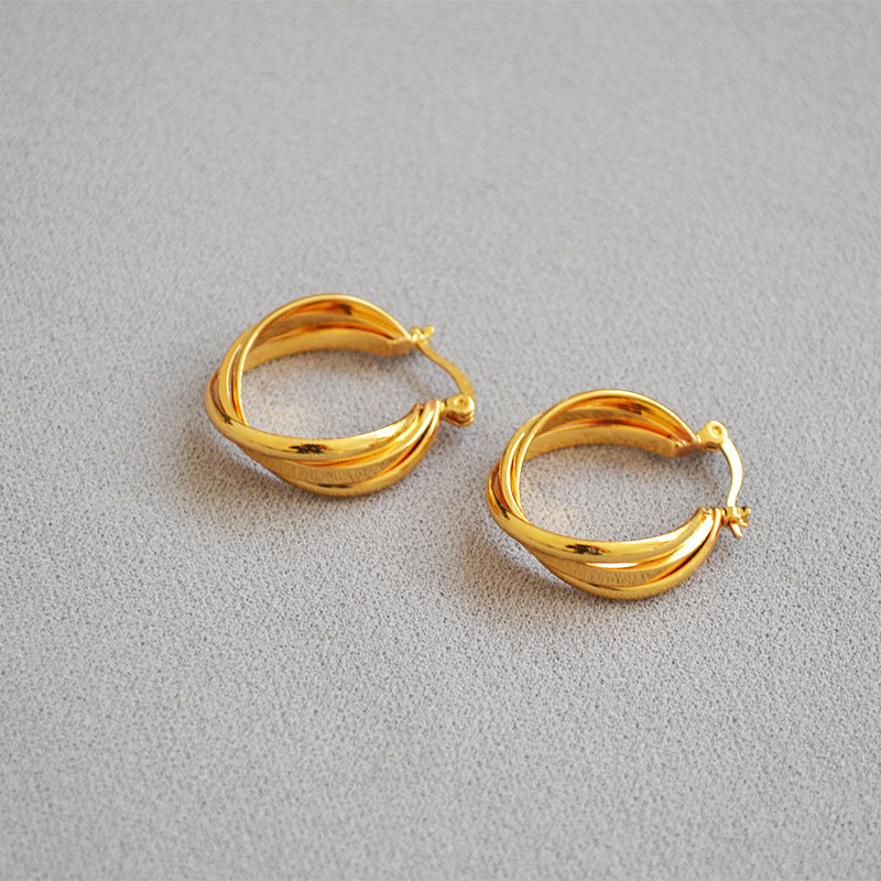 Gold (18K) Plating Winding Circle All-Match Hoop Earrings