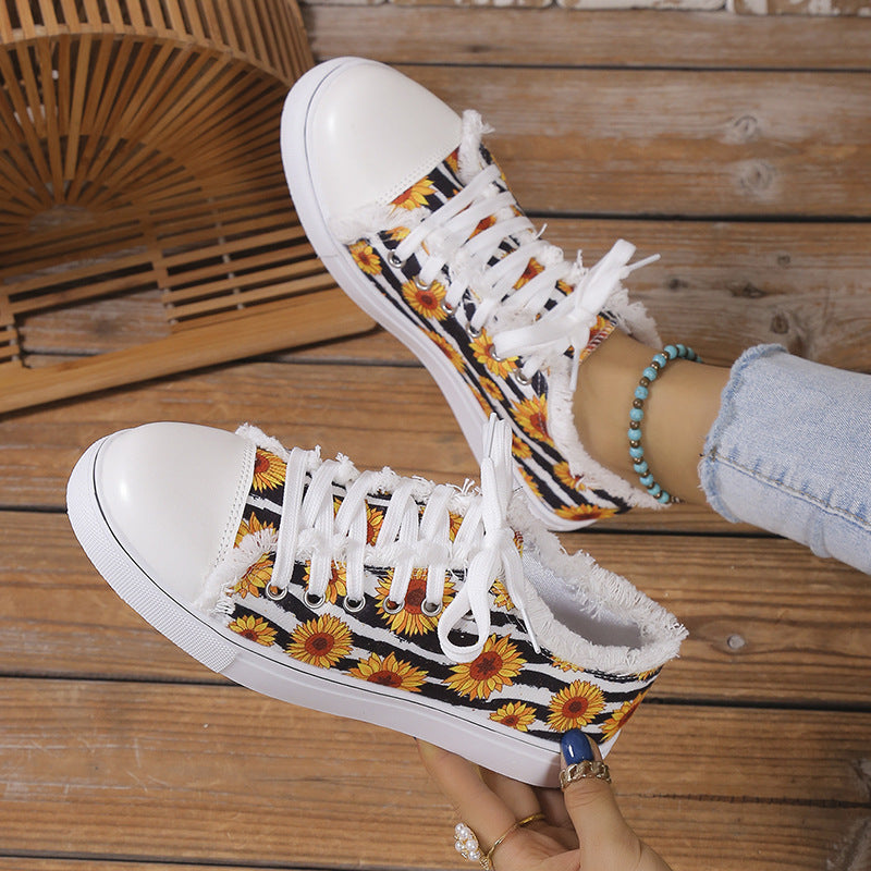 Flat-Bottom Graffiti Canvas Shoes For Women