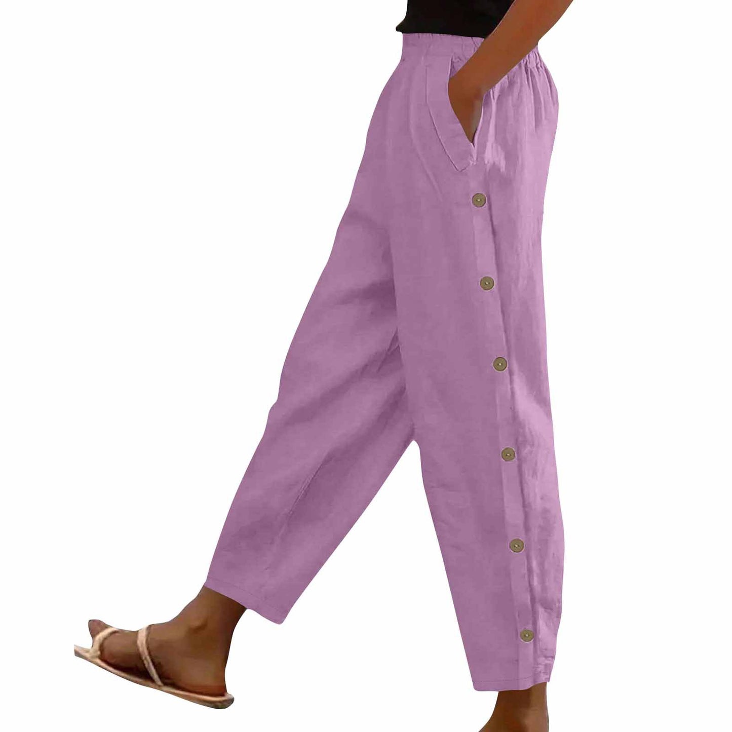Mid-Rise Cotton-Linen Casual Loose-Fitting Trousers
