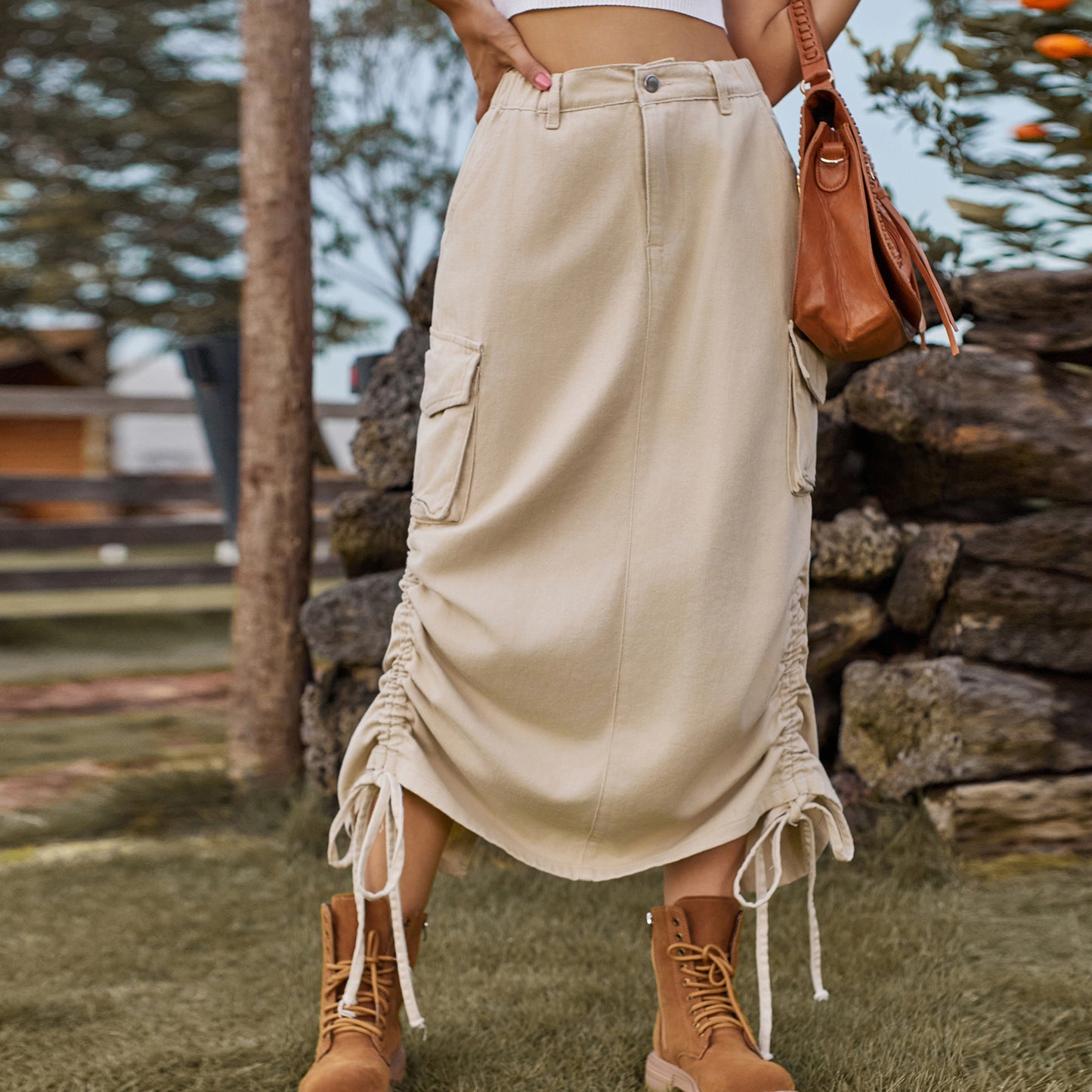American-Style Denim Casual Midi Skirt