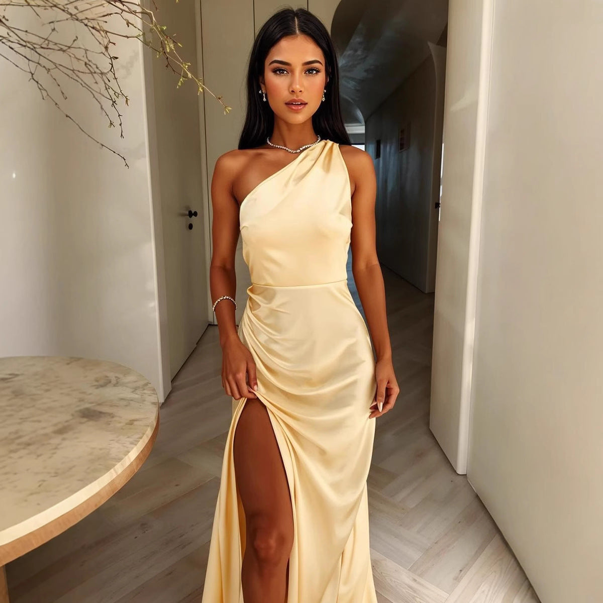 Off-Shoulder Split-Thigh Maxi Dress