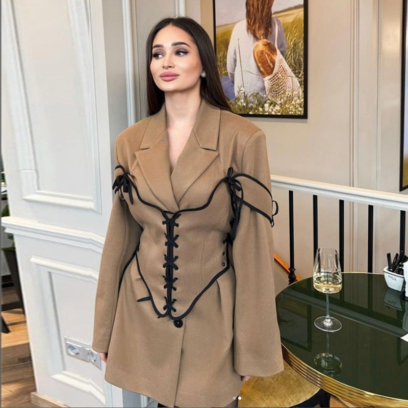 Women's Suit Collar Long-sleeved Woolen Coat