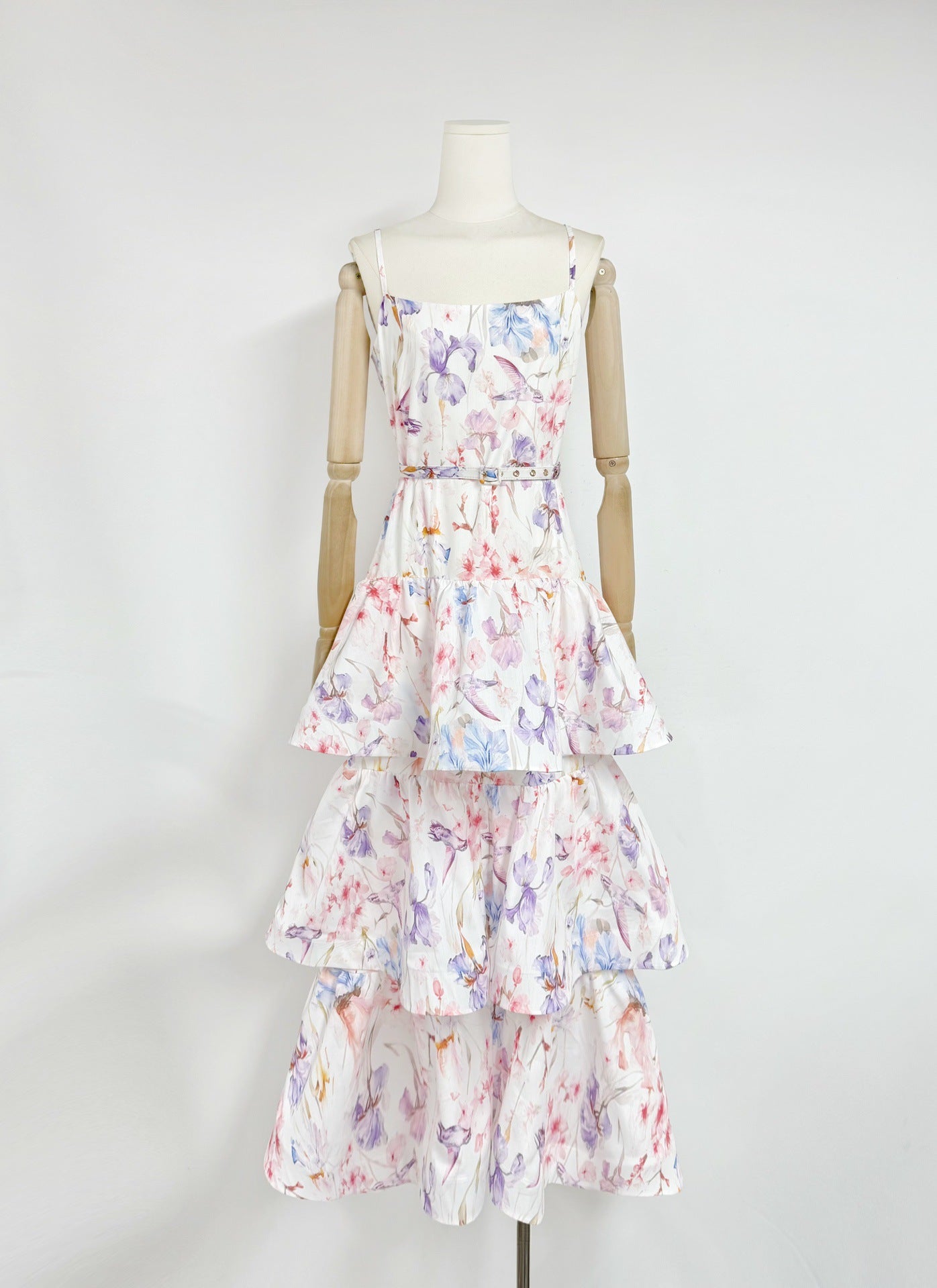 Printed Painted Belt Waist Slimming Dress