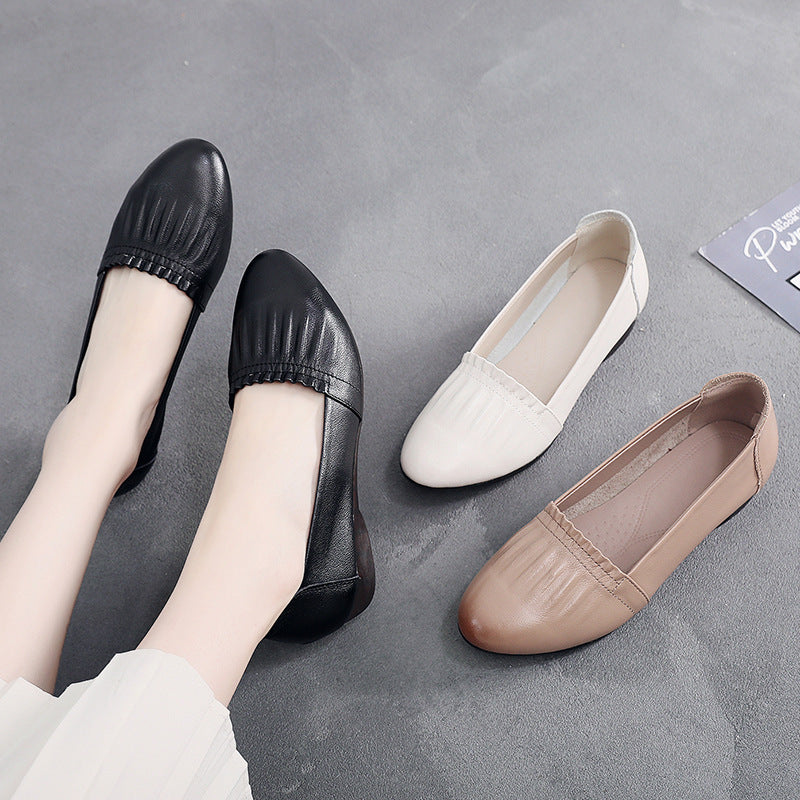 Flat Genuine Leather Office Lady Shoes