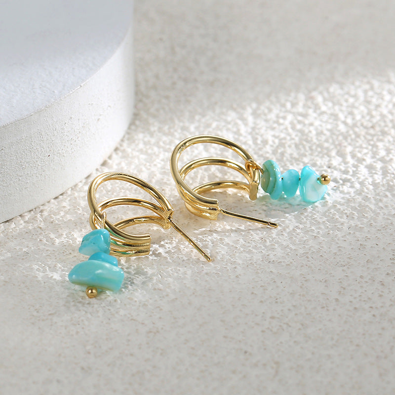 C Shape Hoop Turquoise Earrings For Women