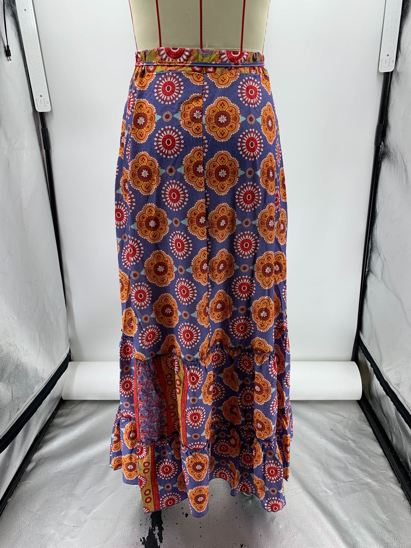 Women's Printed Long Skirt With Ruffles on the Edge