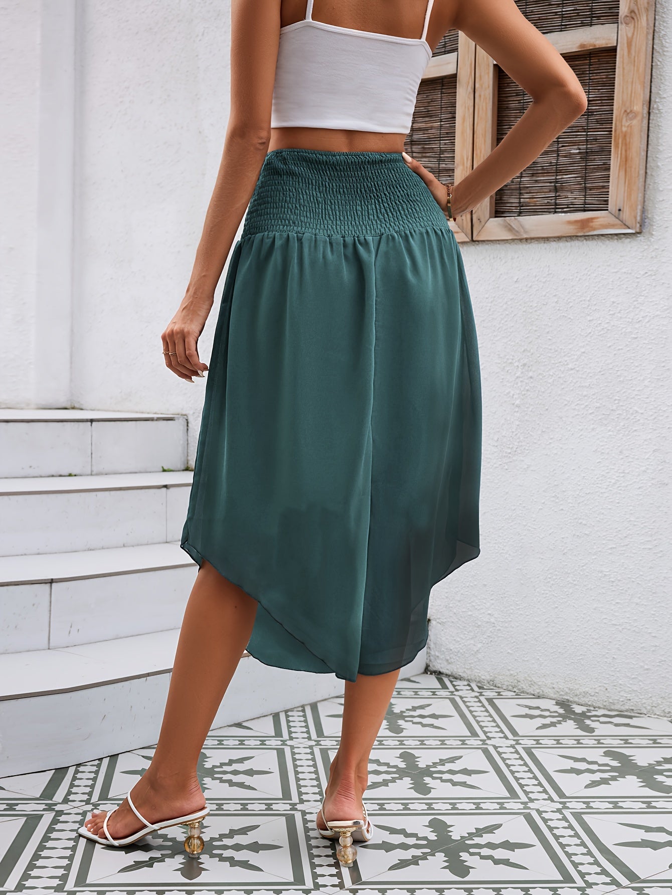 Asymmetrical Hem Tie Front Midi Skirt