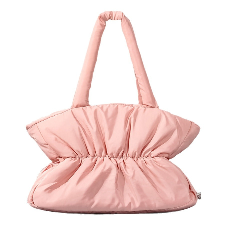 Pleated Cotton Filled Large-Capacity Handbag For Women