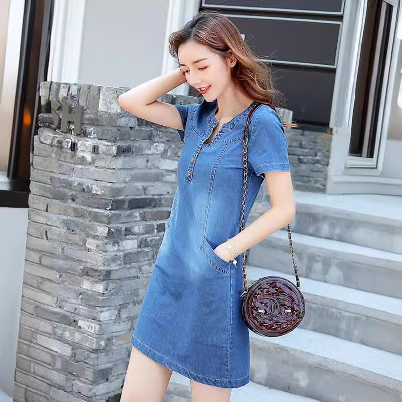 Loose Straight Denim Midi Dress