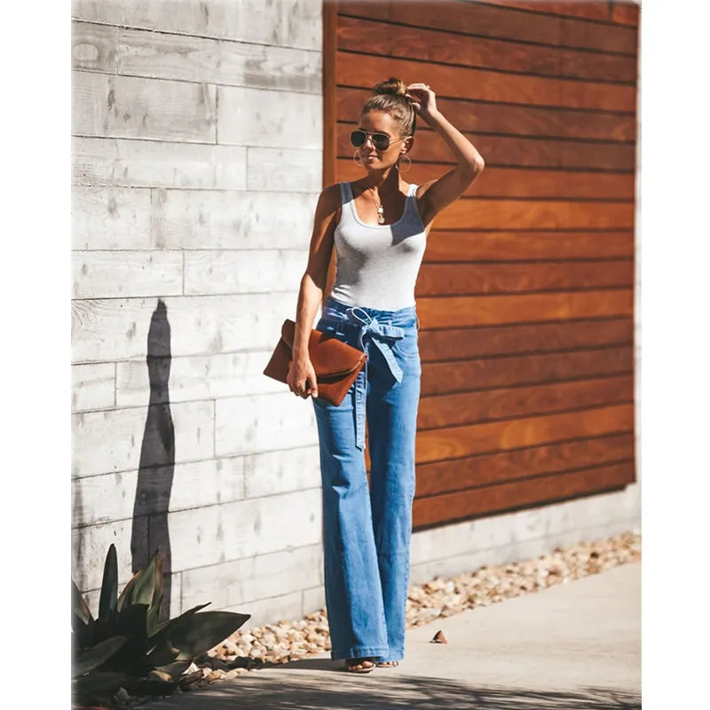 Tie-Waist Flare Jeans