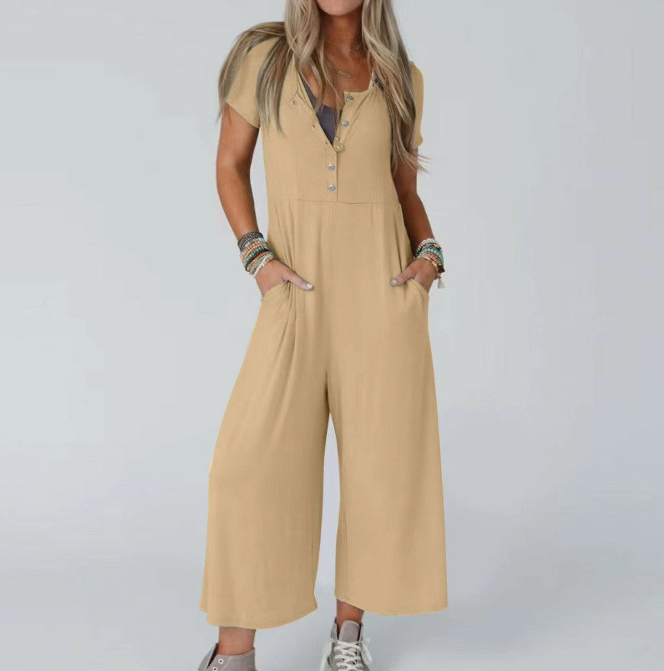 Women's Fashionable Slim-fit Casual Short-sleeve Jumpsuit