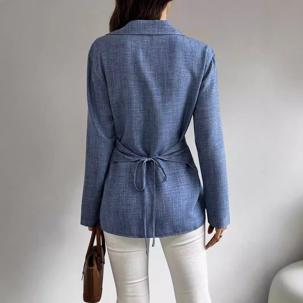 Long-Sleeved Cross-Tied Pleated Top