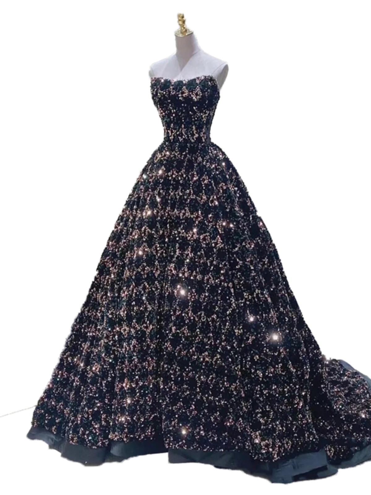 Drag-Tail Temperament Sequins Performance Dress