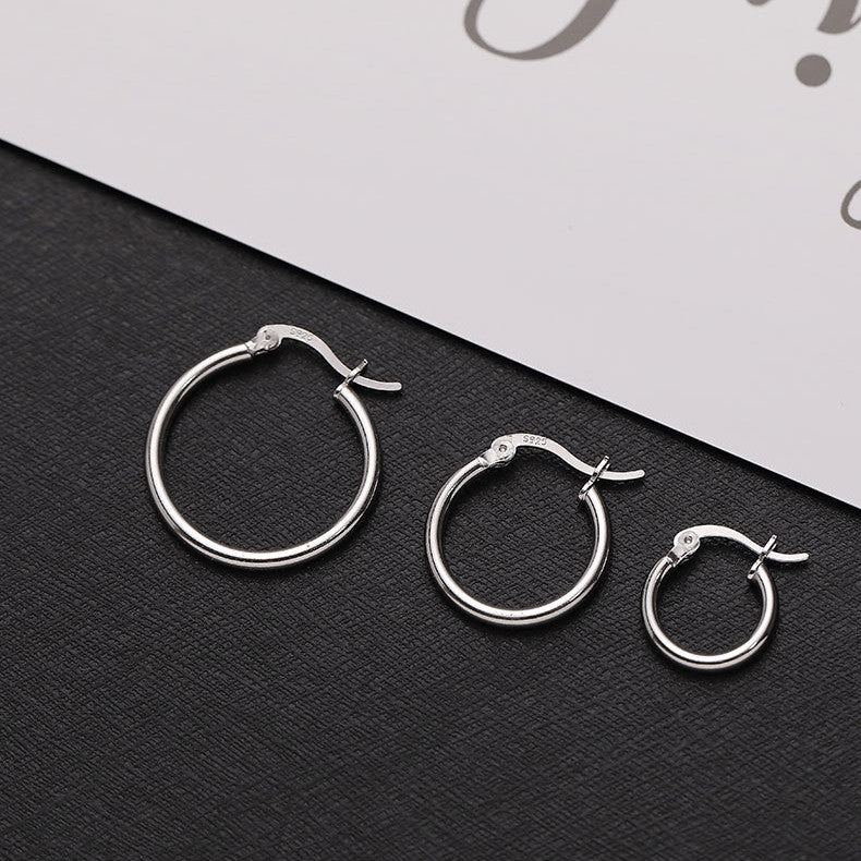 Sterling Silver Plain Hoop Earrings - 925
