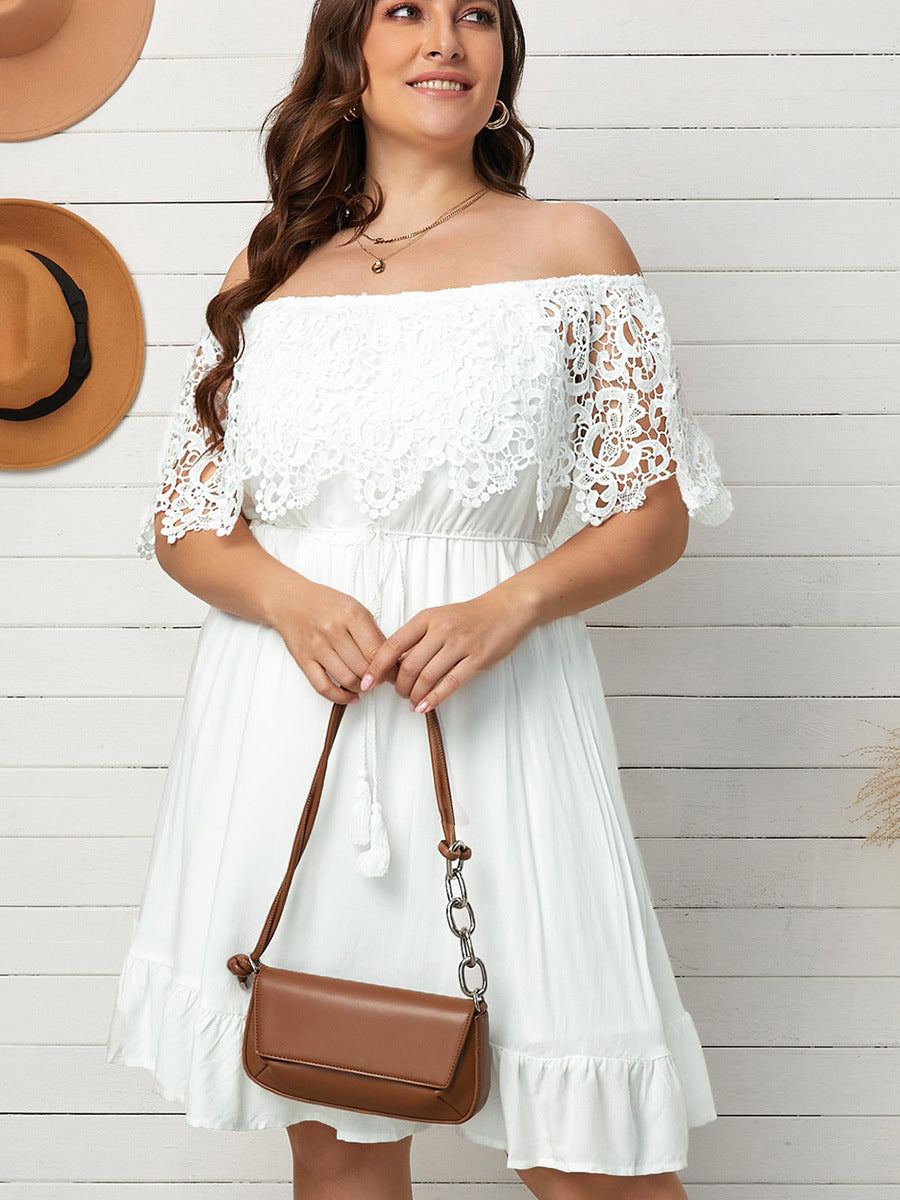 Black Lace Off-Shoulder Ruffled Dress