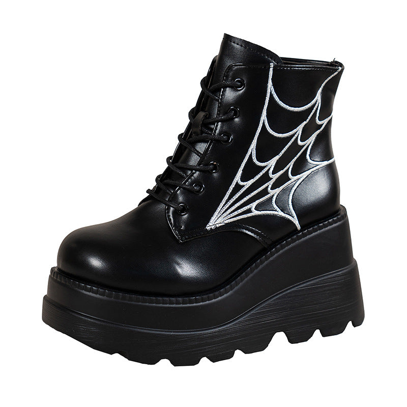 Fashion Spider Web Print Shoes - Chunky-Heel Boots For Women