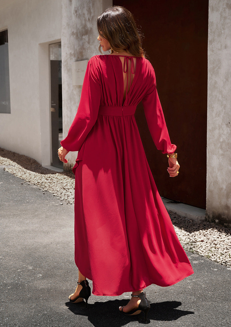 European & American Style Tight-Waist Slimming Large-Hem Dress