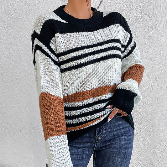 Women's Pullovers Mixed Color Stripes Cardigan