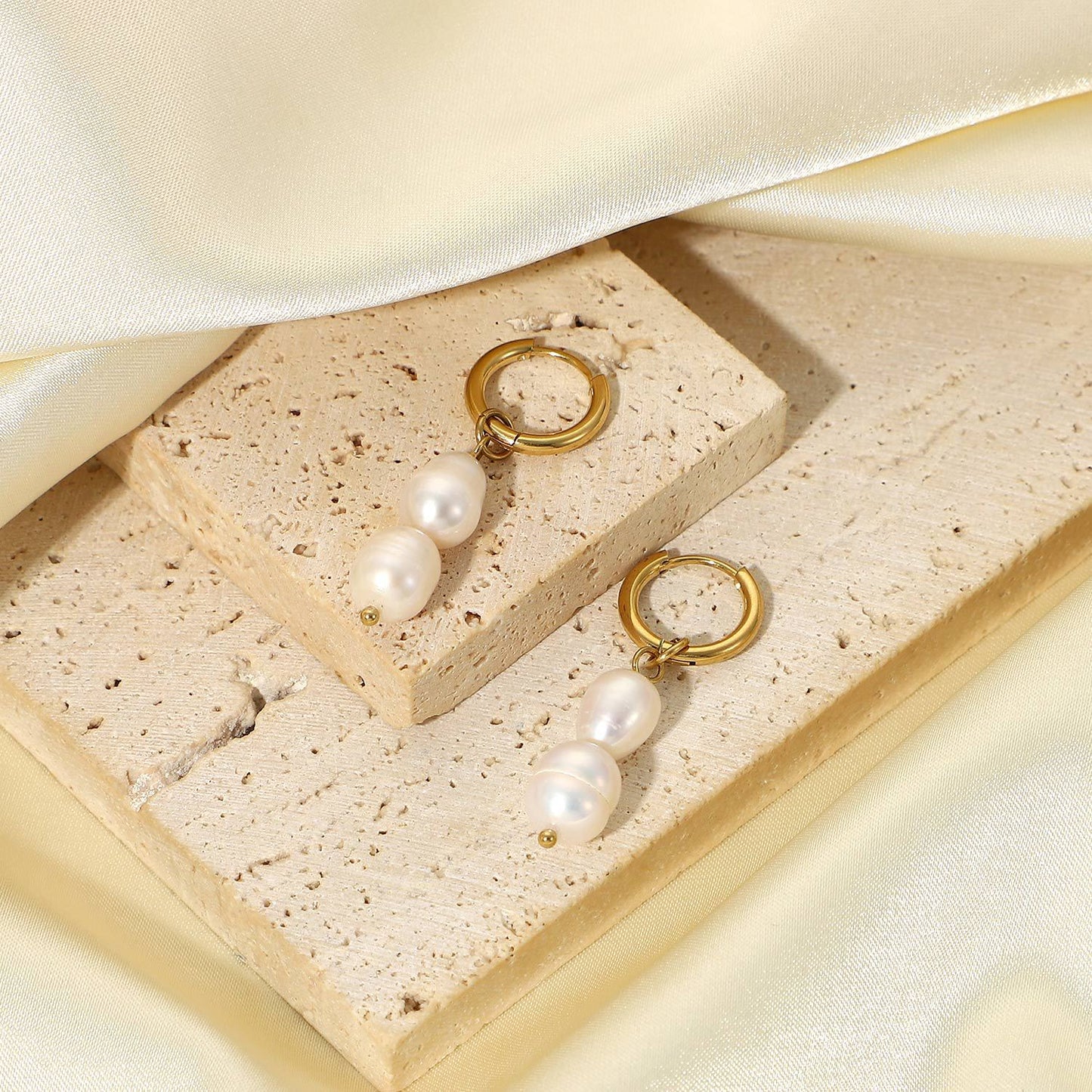 Gold-Plated Hoop Pearl Earrings