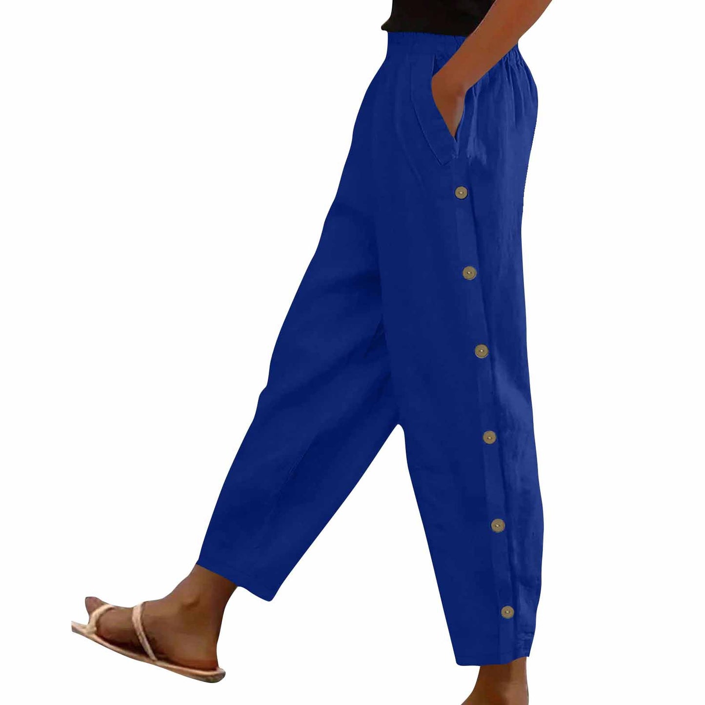 Mid-Rise Cotton-Linen Casual Loose-Fitting Trousers