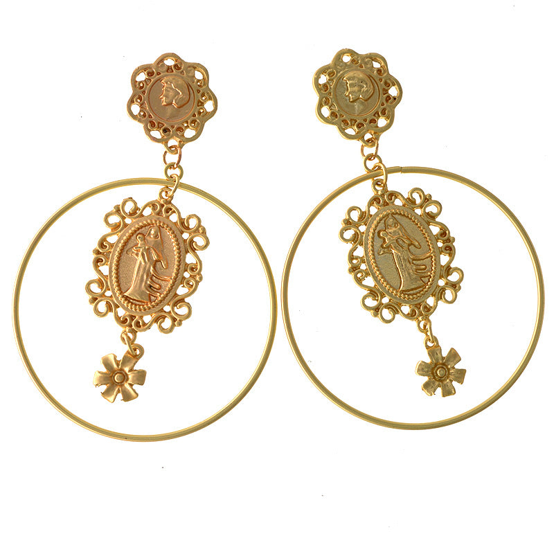 Exaggerated Baroque Head Coin Hoop Earrings For Women