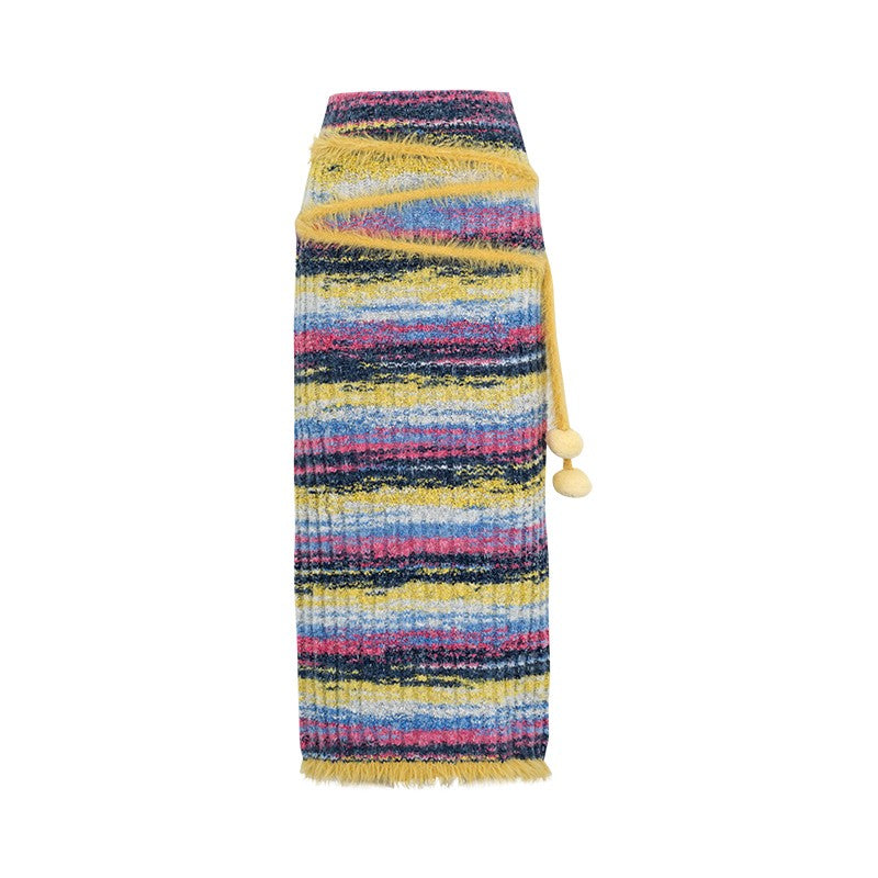 Retro Lazy Plush Knitted Long Skirt Slim Fit Set