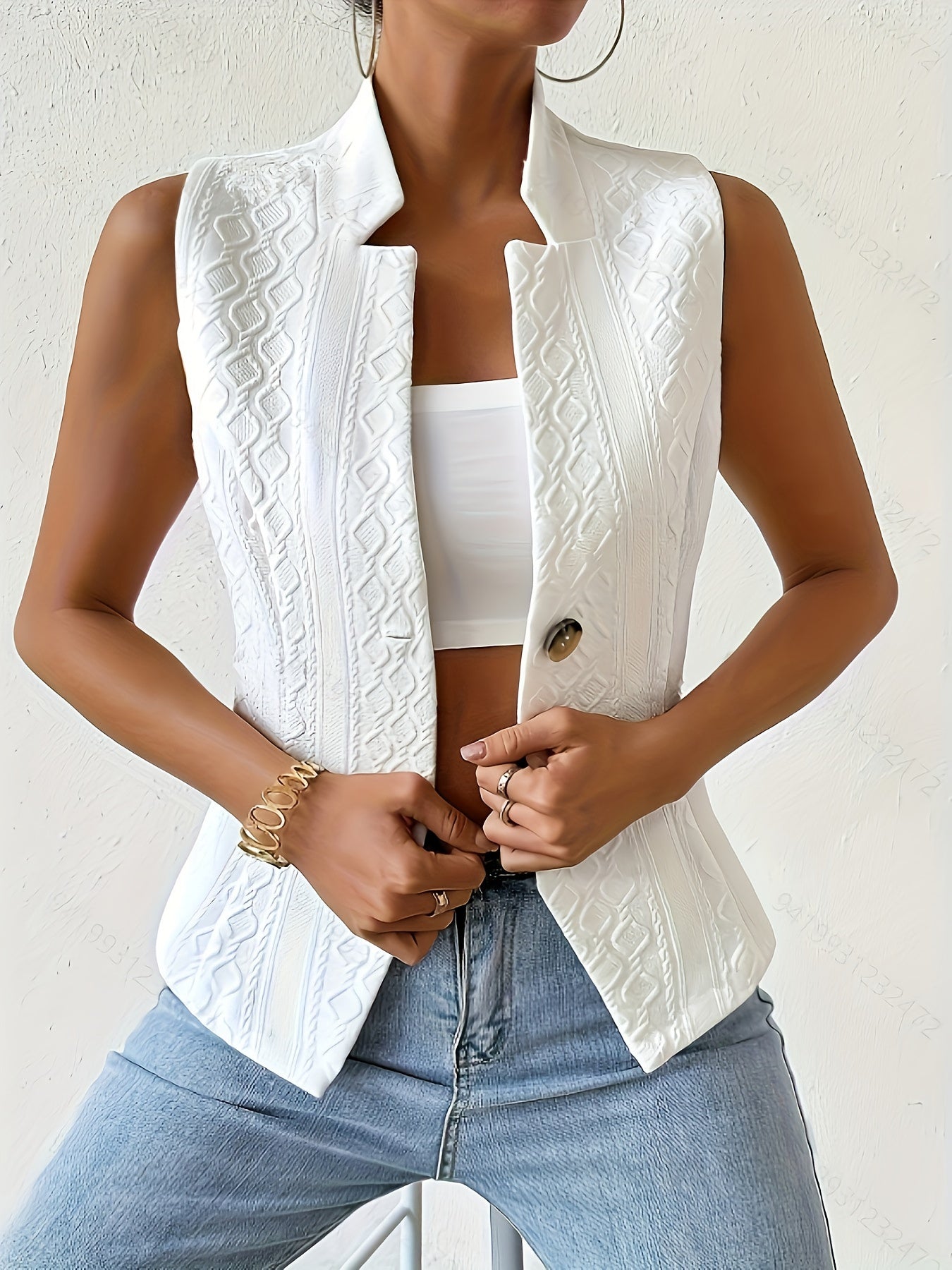 V-Neck Button Vest Jacket