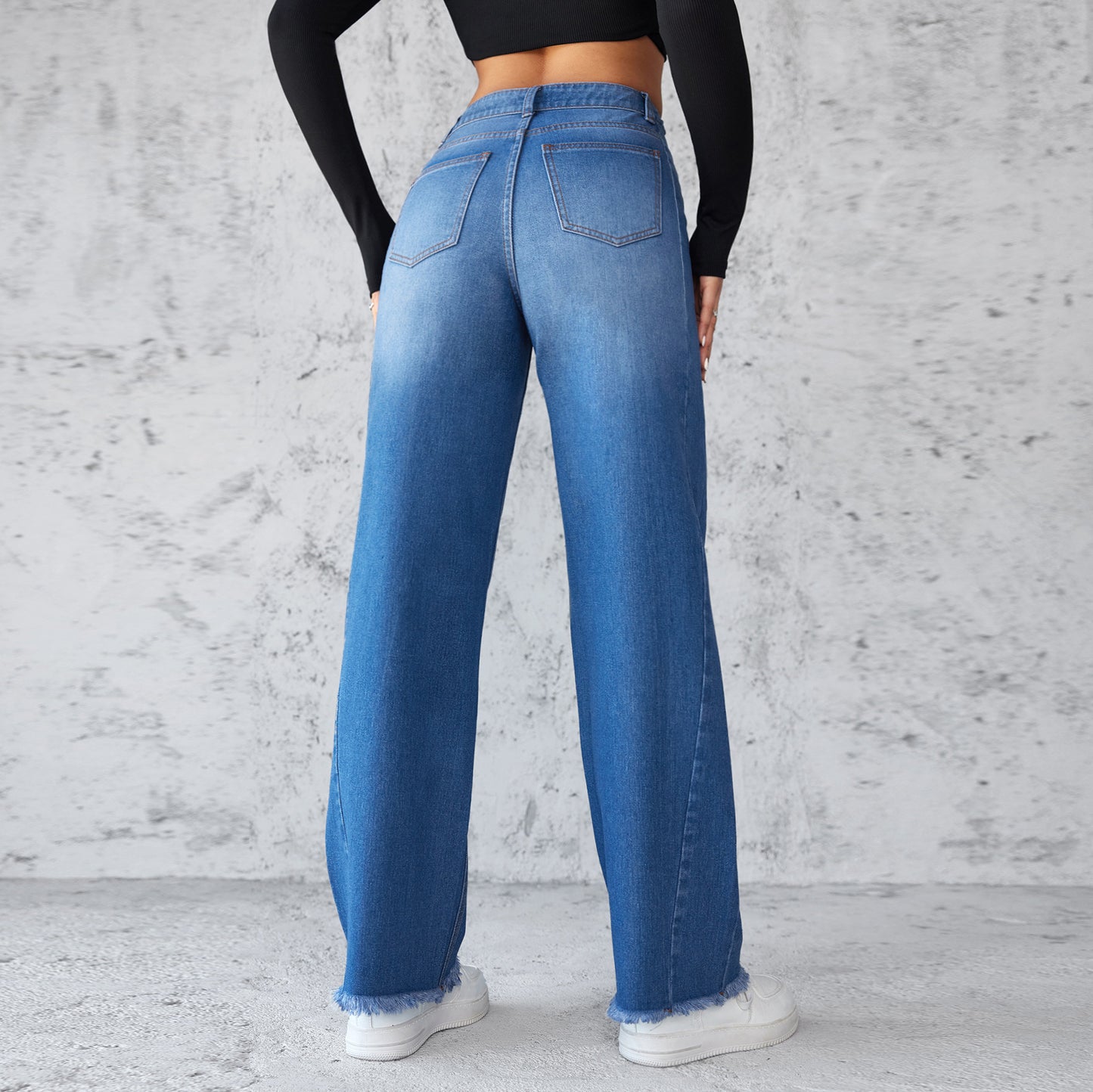 High-Waist Wide-Leg Denim Trousers