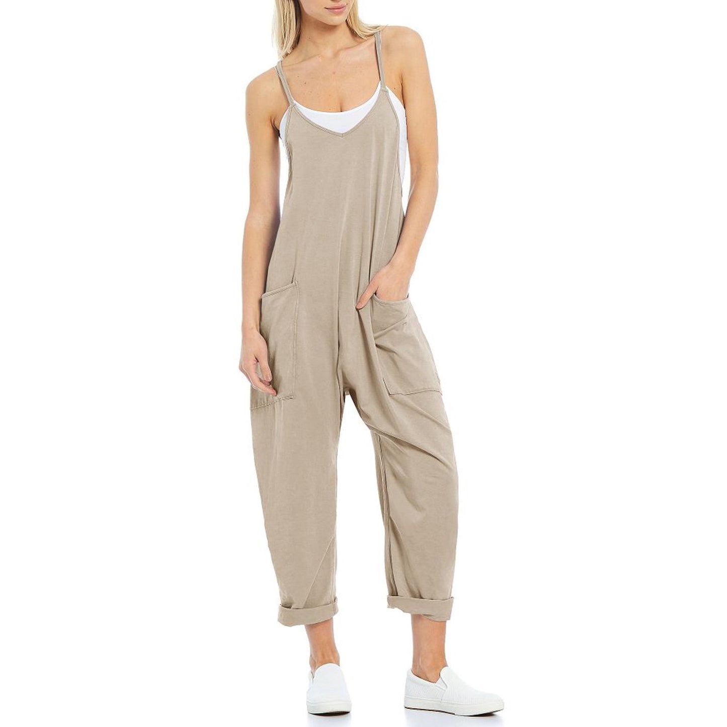 Zipper Pocket Suspender Trousers Jumpsuit