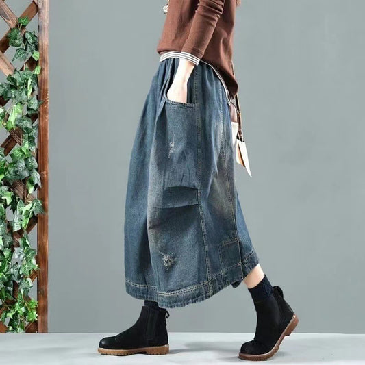 Vintage Long Loose Denim Skirt