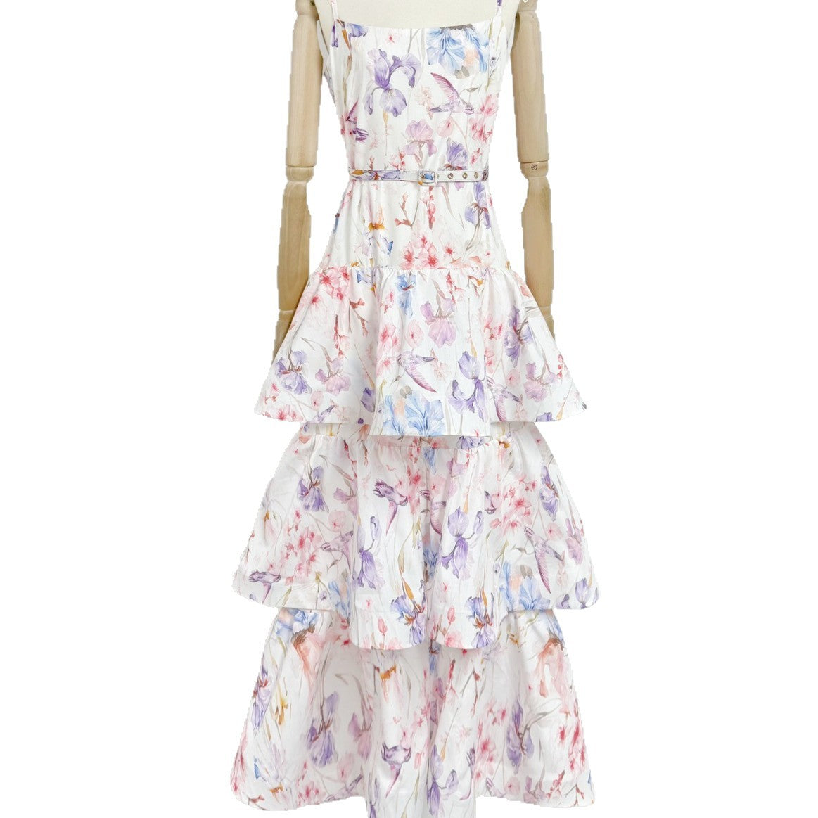 Printed Painted Belt Waist Slimming Dress