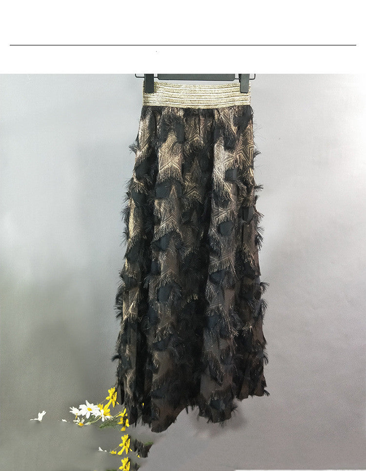 Elastic-Waist Long Feather Skirt