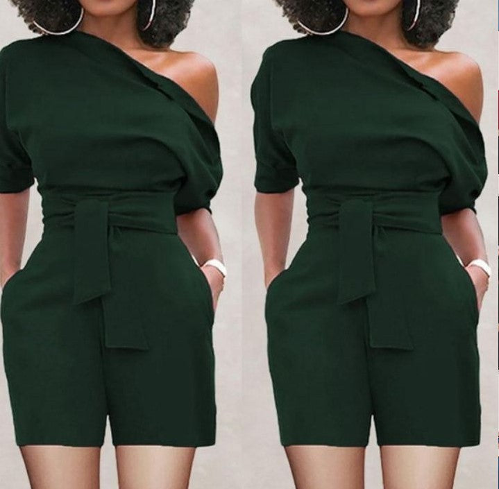 Shoulder-Button One-Piece Shorts Suit For Women