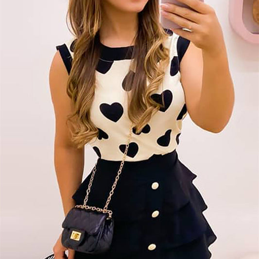 Beige Heart-Shape Printed Dress