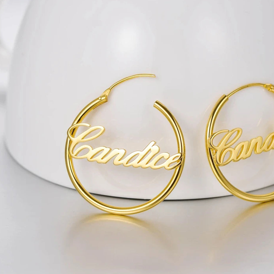 Custom Hoop Earrings For Women - Name Letter Stainless Steel Gold Colour - Personalised Jewellery