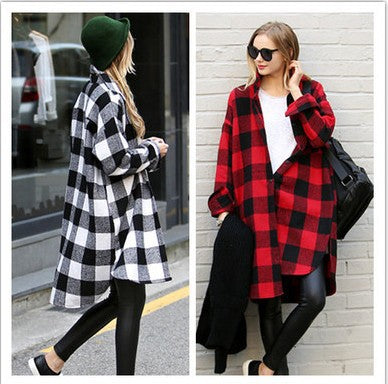 Plaid Shirt Women Loose Korean Style Bf Port Style Jacket