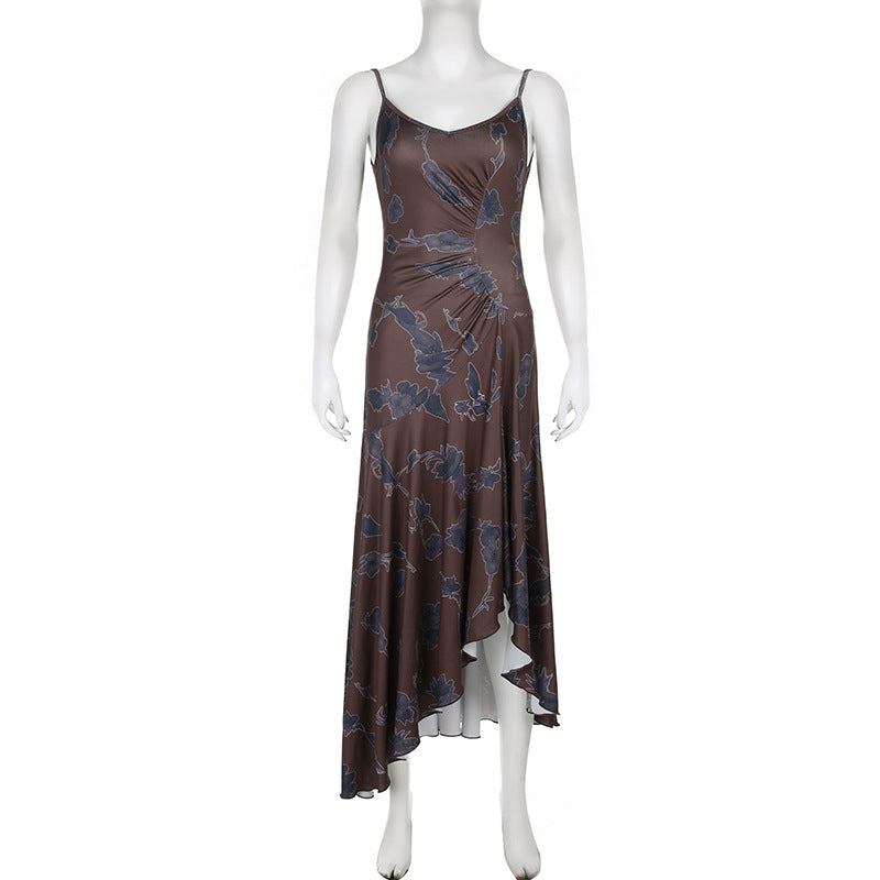 Beauty-Back Pleated High-Waist Sling Dress