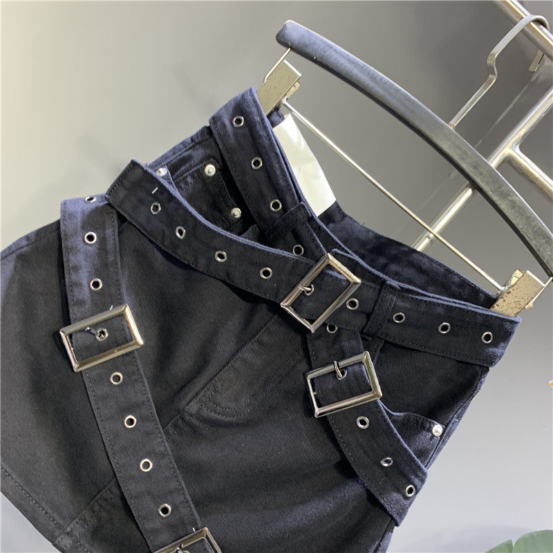 Design Denim Skirt With Straps