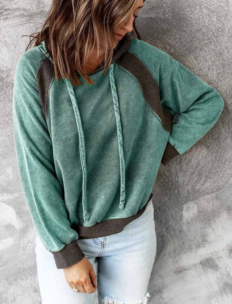 Casual Patchwork Hooded Long-Sleeve Sweater Shirt