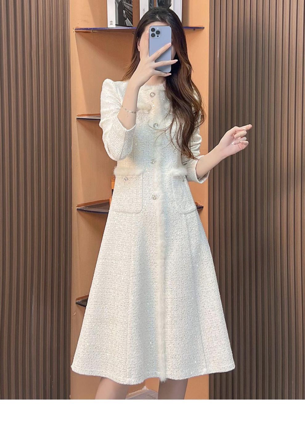 Classic-Style Plush Elegant Socialite High-Sense Warm Long-Sleeve Dress