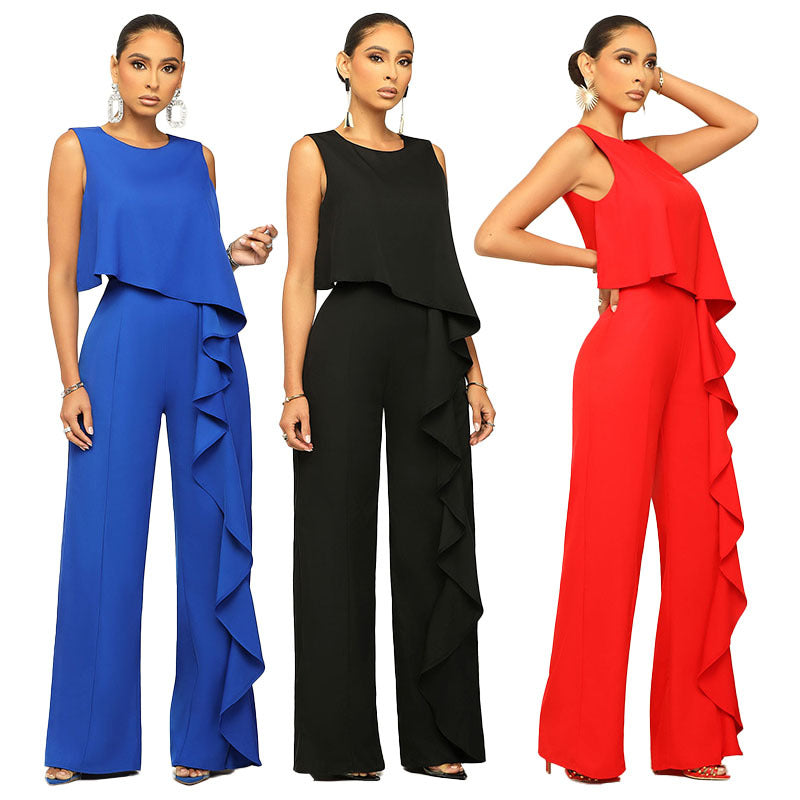 Sleeveless Solid-Colour Jumpsuit