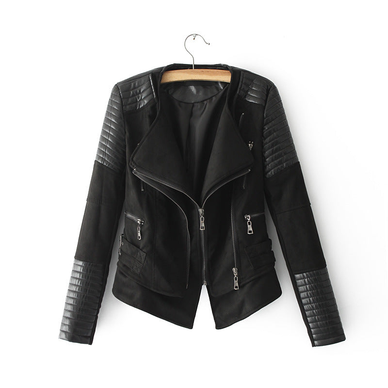 Spliced Faux Leather Suede Jacket Women Black Moto Coat Punk Camel Suede jaquetas couro Casaco chaquetas PU Slim Jacket