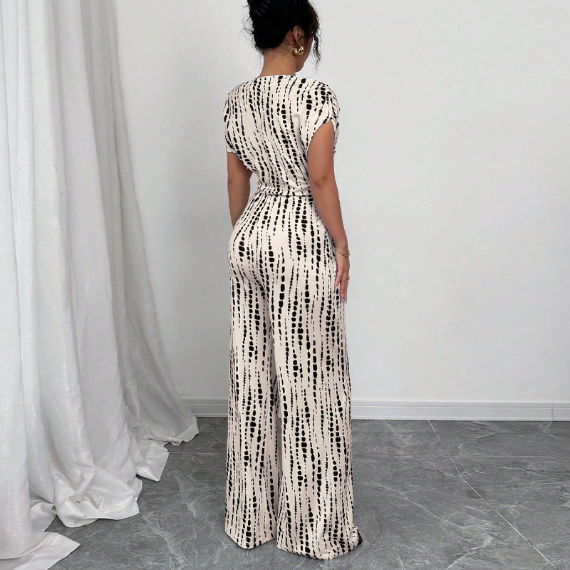 Vacation-Style Slant Shoulder Strap Wide-Leg Jumpsuit
