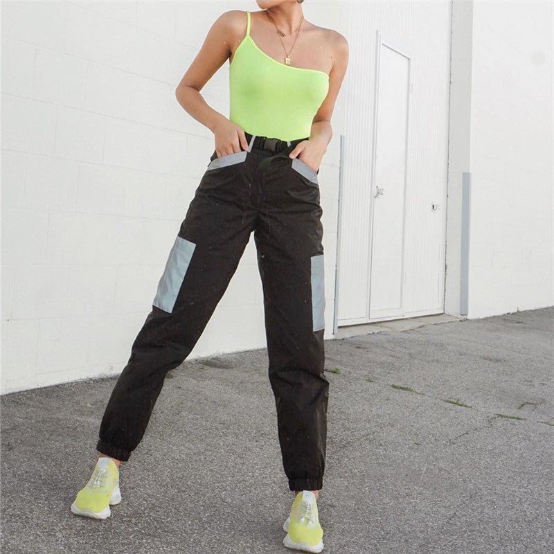 Contrast Stitching Reflective Trousers for Women