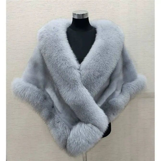 Luxury Fur Poncho Fluffy Shawl Jacket