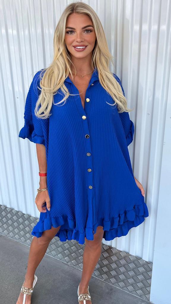 Women's Pleated Shirt Mini Dress
